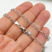 White Rhodium Sterling Silver Textured Cable Necklace